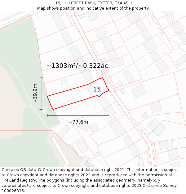 15, HILLCREST PARK, EXETER, EX4 4SH: Plot and title map