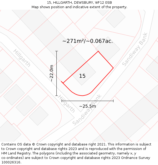 15, HILLGARTH, DEWSBURY, WF12 0SB: Plot and title map