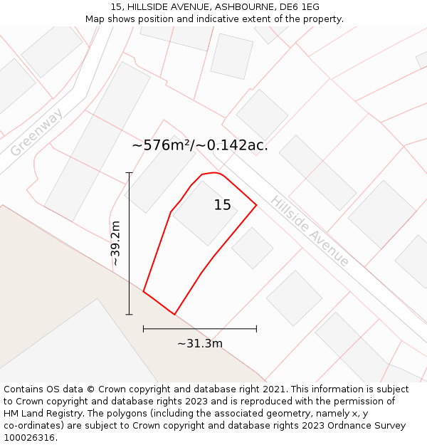 15, HILLSIDE AVENUE, ASHBOURNE, DE6 1EG: Plot and title map