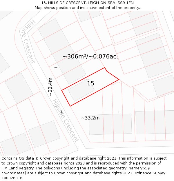 15, HILLSIDE CRESCENT, LEIGH-ON-SEA, SS9 1EN: Plot and title map