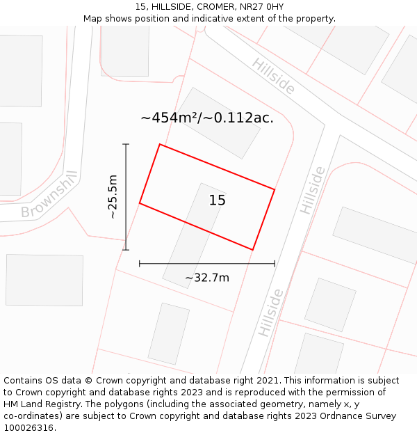 15, HILLSIDE, CROMER, NR27 0HY: Plot and title map