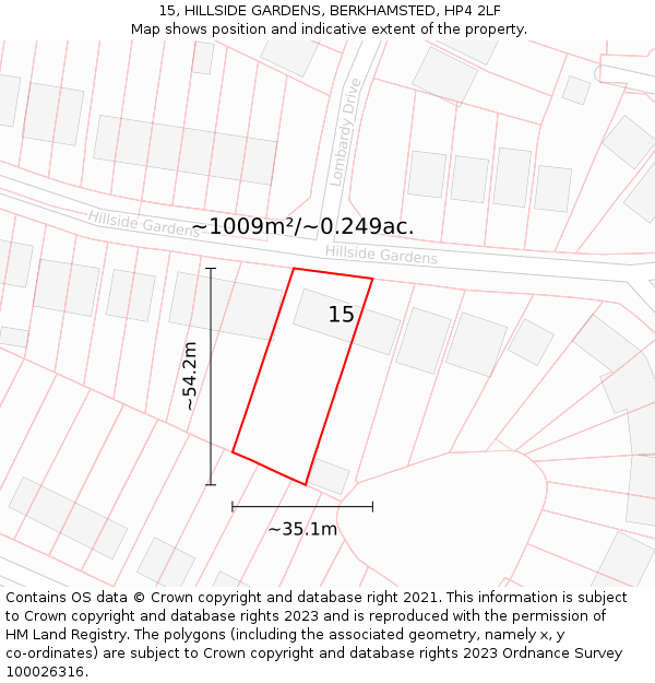 15, HILLSIDE GARDENS, BERKHAMSTED, HP4 2LF: Plot and title map