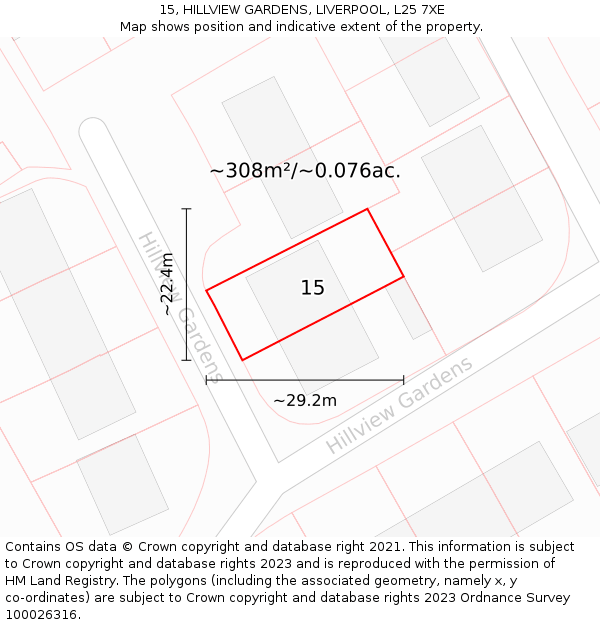 15, HILLVIEW GARDENS, LIVERPOOL, L25 7XE: Plot and title map