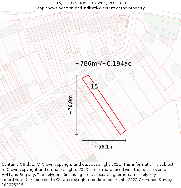 15, HILTON ROAD, COWES, PO31 8JB: Plot and title map