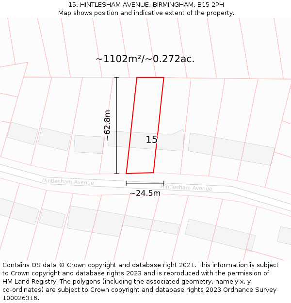 15, HINTLESHAM AVENUE, BIRMINGHAM, B15 2PH: Plot and title map