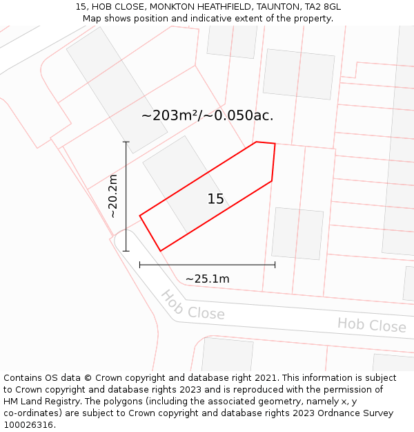 15, HOB CLOSE, MONKTON HEATHFIELD, TAUNTON, TA2 8GL: Plot and title map