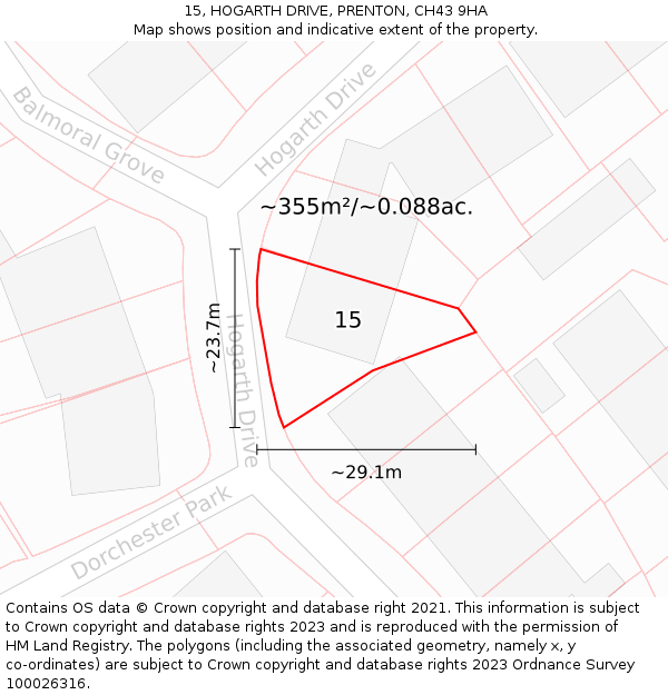 15, HOGARTH DRIVE, PRENTON, CH43 9HA: Plot and title map