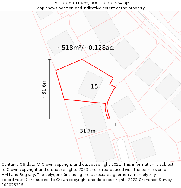 15, HOGARTH WAY, ROCHFORD, SS4 3JY: Plot and title map