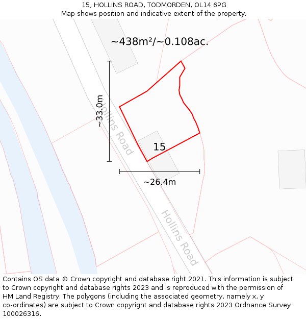 15, HOLLINS ROAD, TODMORDEN, OL14 6PG: Plot and title map