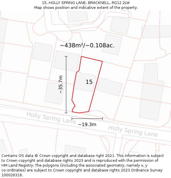 15, HOLLY SPRING LANE, BRACKNELL, RG12 2LW: Plot and title map