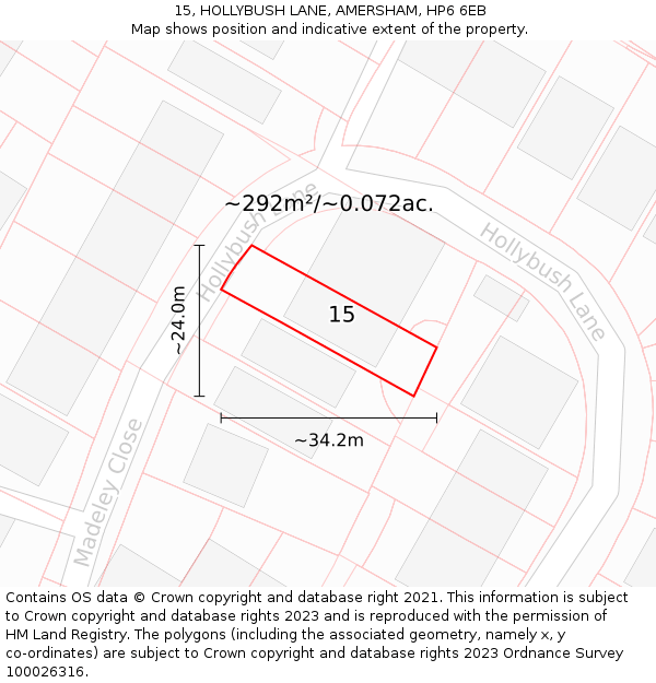 15, HOLLYBUSH LANE, AMERSHAM, HP6 6EB: Plot and title map