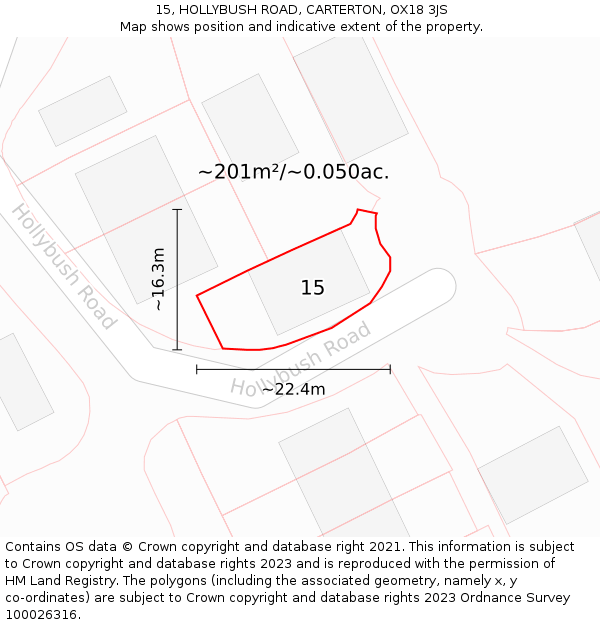 15, HOLLYBUSH ROAD, CARTERTON, OX18 3JS: Plot and title map