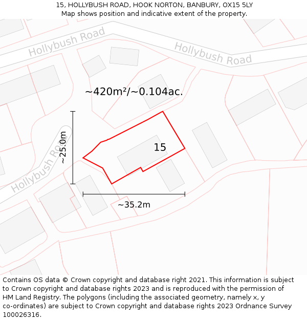 15, HOLLYBUSH ROAD, HOOK NORTON, BANBURY, OX15 5LY: Plot and title map