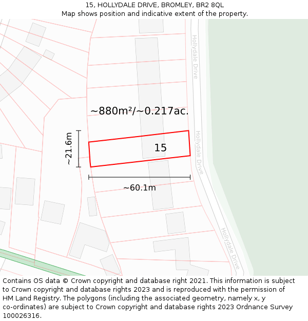 15, HOLLYDALE DRIVE, BROMLEY, BR2 8QL: Plot and title map