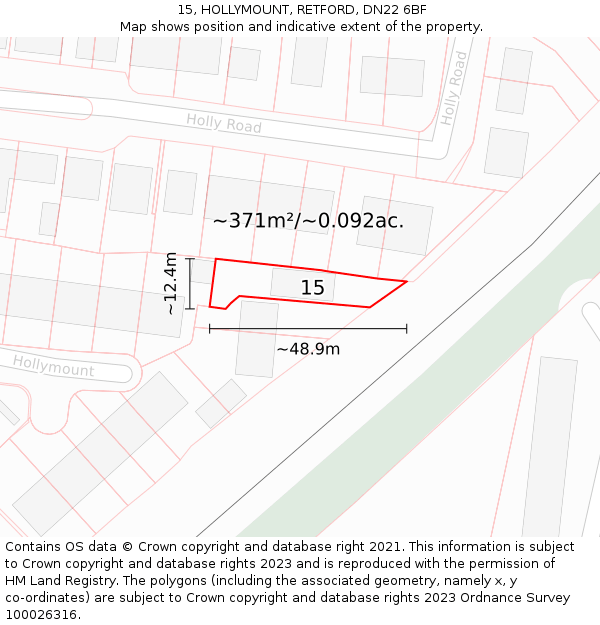 15, HOLLYMOUNT, RETFORD, DN22 6BF: Plot and title map