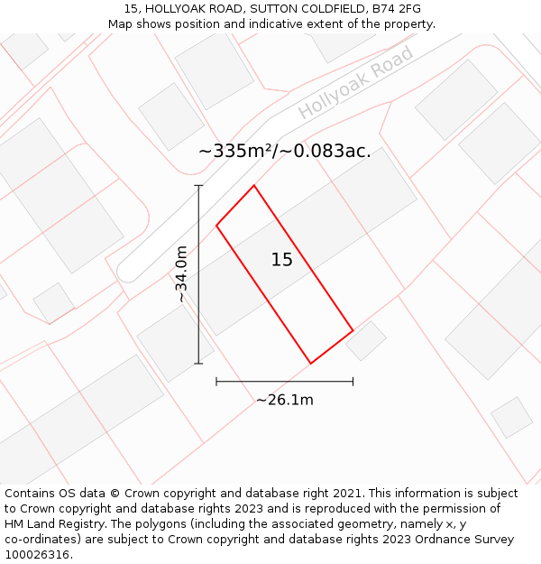 15, HOLLYOAK ROAD, SUTTON COLDFIELD, B74 2FG: Plot and title map