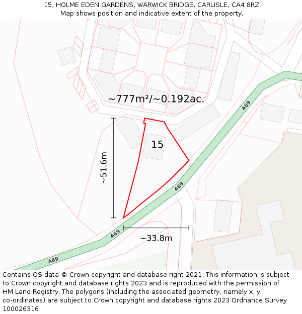 15, HOLME EDEN GARDENS, WARWICK BRIDGE, CARLISLE, CA4 8RZ: Plot and title map