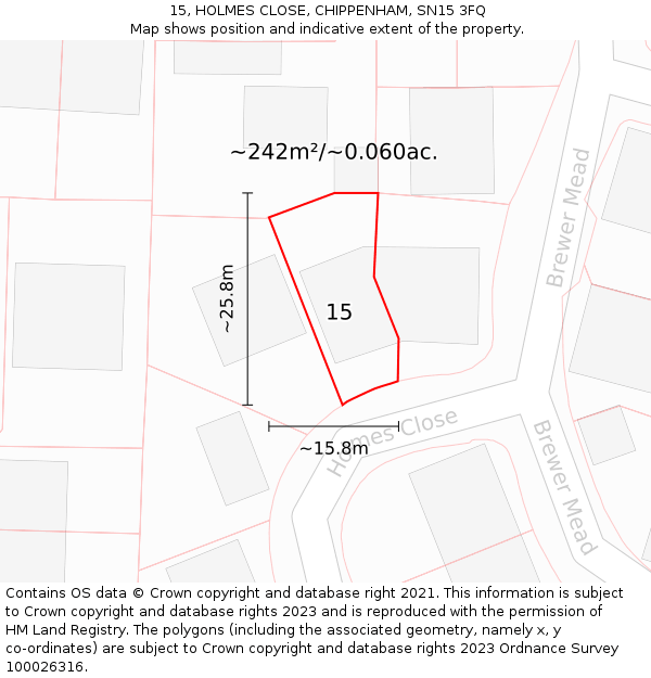 15, HOLMES CLOSE, CHIPPENHAM, SN15 3FQ: Plot and title map