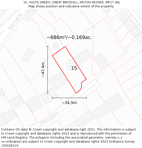 15, HOLTS GREEN, GREAT BRICKHILL, MILTON KEYNES, MK17 9AJ: Plot and title map