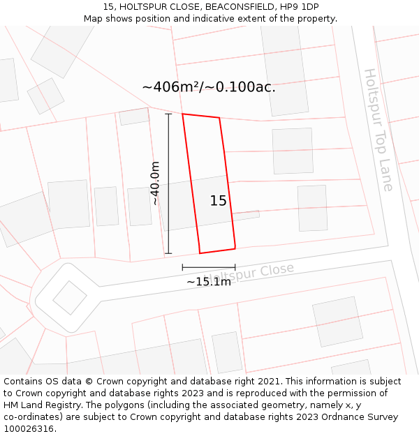 15, HOLTSPUR CLOSE, BEACONSFIELD, HP9 1DP: Plot and title map
