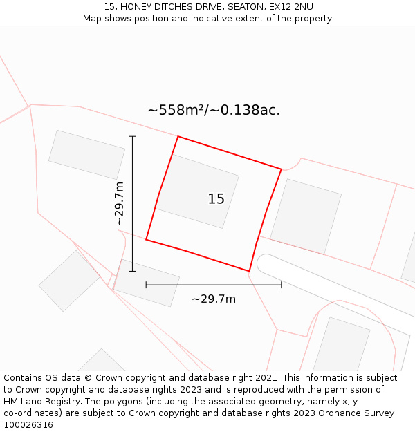 15, HONEY DITCHES DRIVE, SEATON, EX12 2NU: Plot and title map