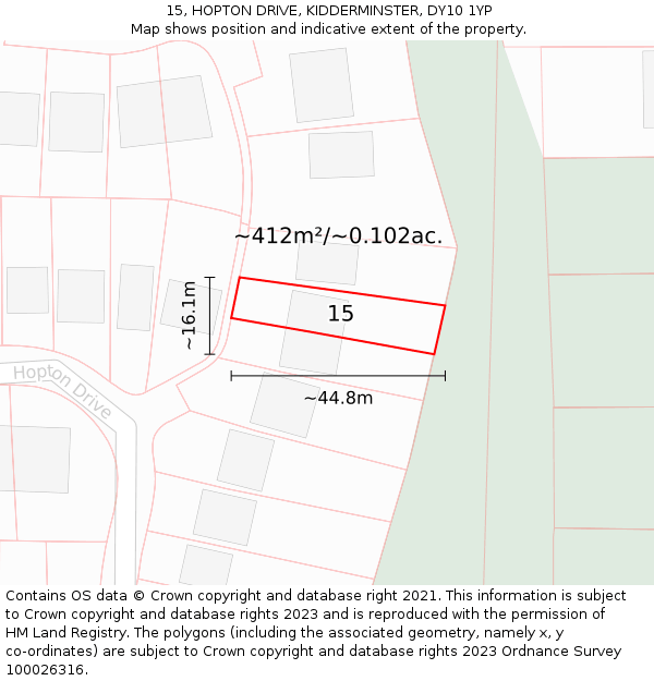 15, HOPTON DRIVE, KIDDERMINSTER, DY10 1YP: Plot and title map