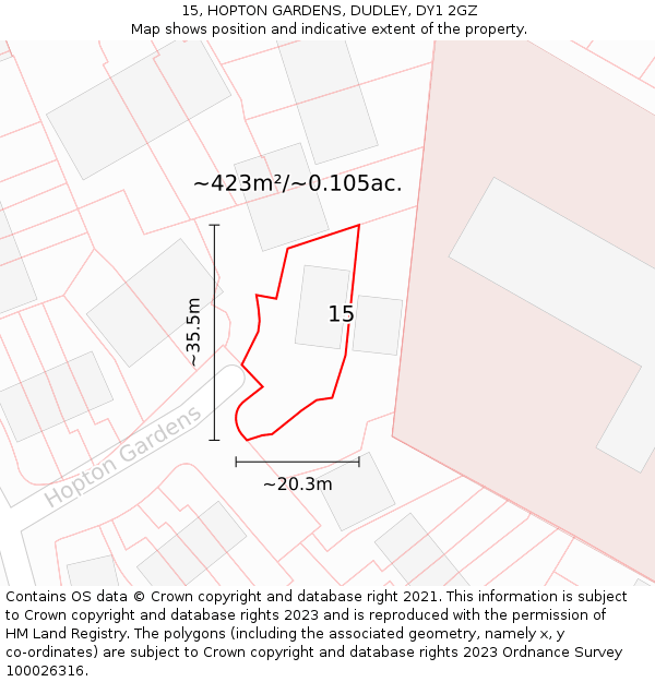 15, HOPTON GARDENS, DUDLEY, DY1 2GZ: Plot and title map