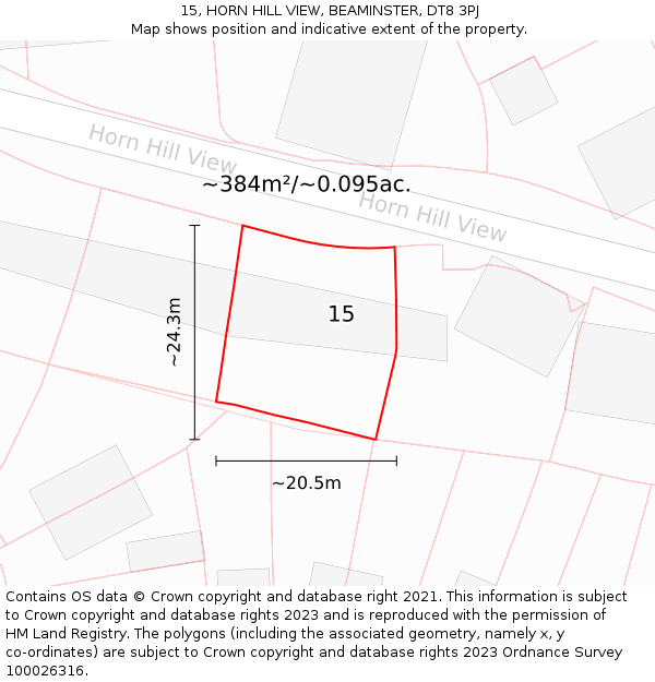 15, HORN HILL VIEW, BEAMINSTER, DT8 3PJ: Plot and title map