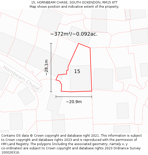 15, HORNBEAM CHASE, SOUTH OCKENDON, RM15 6TT: Plot and title map