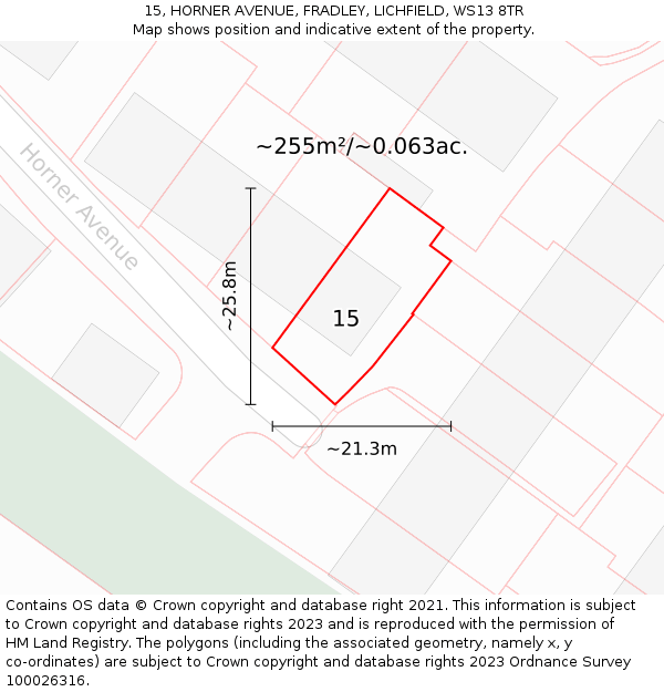 15, HORNER AVENUE, FRADLEY, LICHFIELD, WS13 8TR: Plot and title map