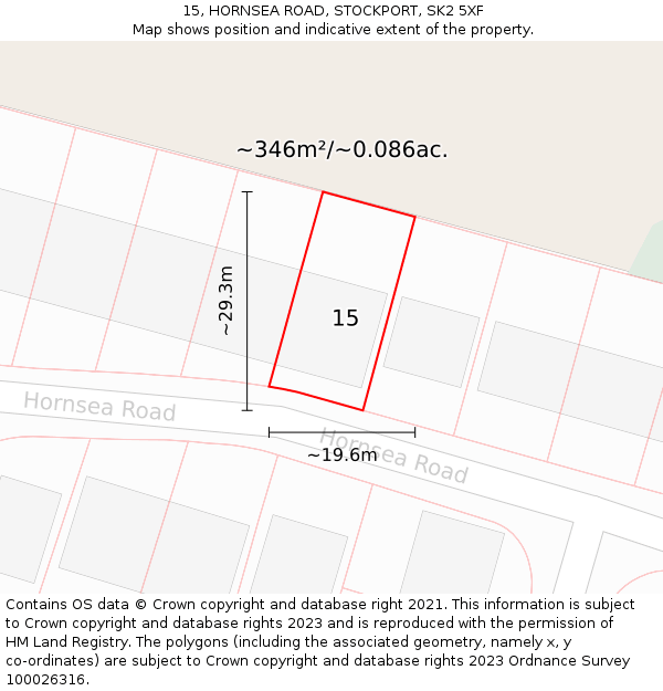 15, HORNSEA ROAD, STOCKPORT, SK2 5XF: Plot and title map