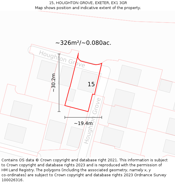 15, HOUGHTON GROVE, EXETER, EX1 3GR: Plot and title map