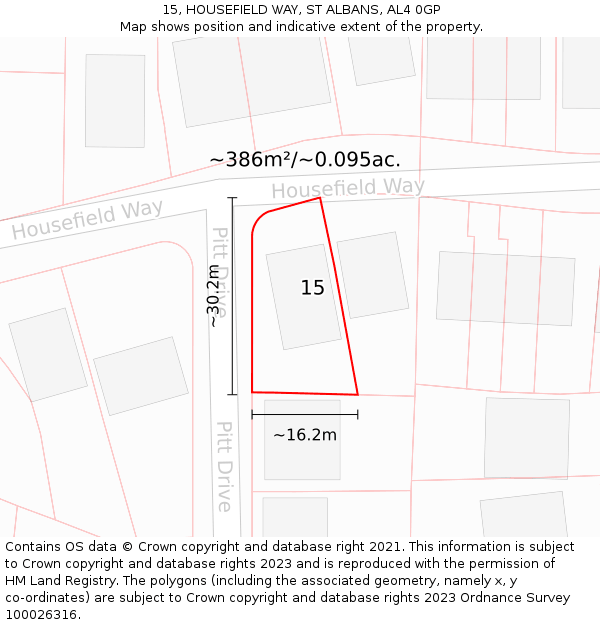 15, HOUSEFIELD WAY, ST ALBANS, AL4 0GP: Plot and title map