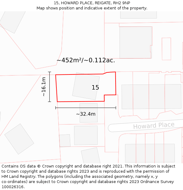 15, HOWARD PLACE, REIGATE, RH2 9NP: Plot and title map