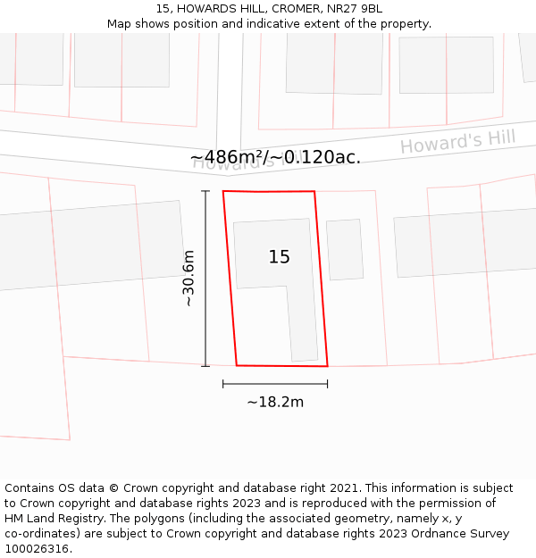 15, HOWARDS HILL, CROMER, NR27 9BL: Plot and title map