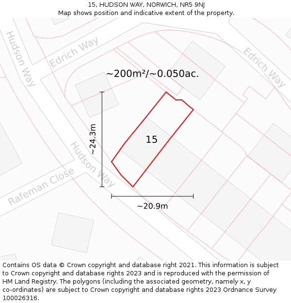 15, HUDSON WAY, NORWICH, NR5 9NJ: Plot and title map