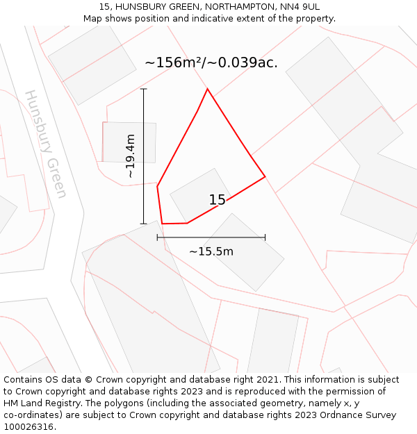 15, HUNSBURY GREEN, NORTHAMPTON, NN4 9UL: Plot and title map