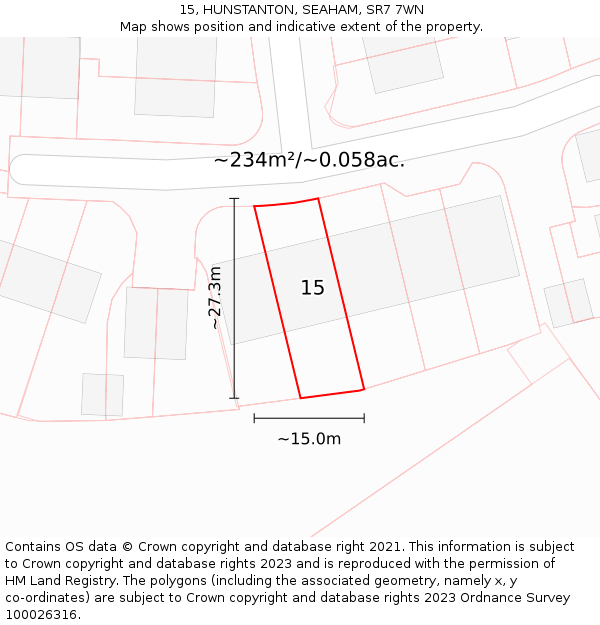 15, HUNSTANTON, SEAHAM, SR7 7WN: Plot and title map