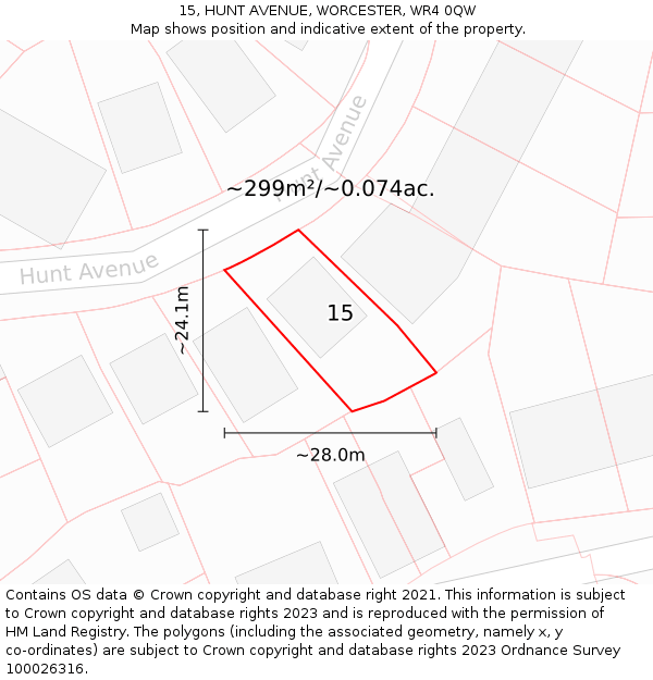 15, HUNT AVENUE, WORCESTER, WR4 0QW: Plot and title map