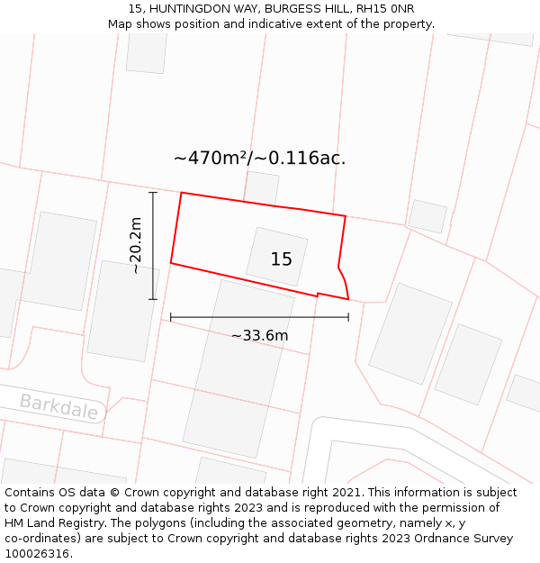 15, HUNTINGDON WAY, BURGESS HILL, RH15 0NR: Plot and title map