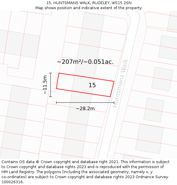 15, HUNTSMANS WALK, RUGELEY, WS15 2SN: Plot and title map