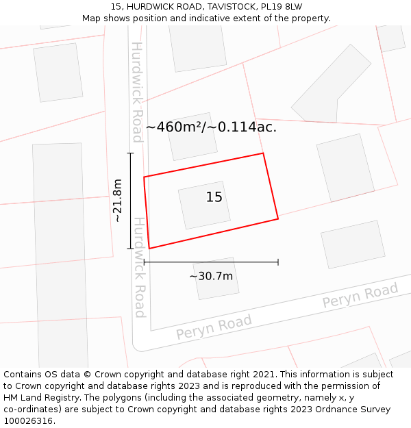 15, HURDWICK ROAD, TAVISTOCK, PL19 8LW: Plot and title map