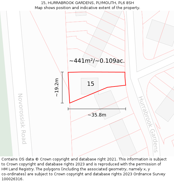 15, HURRABROOK GARDENS, PLYMOUTH, PL6 8SH: Plot and title map