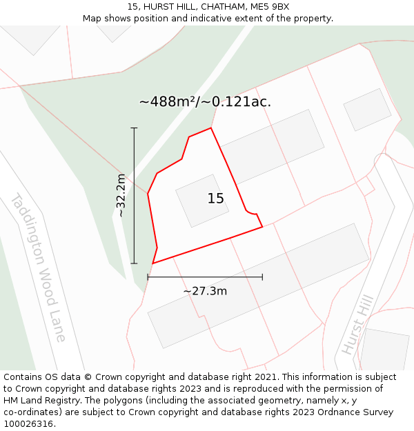 15, HURST HILL, CHATHAM, ME5 9BX: Plot and title map