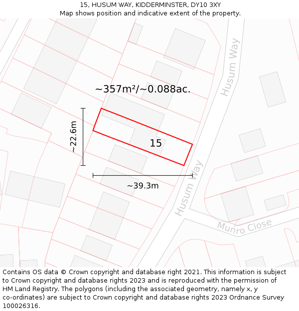 15, HUSUM WAY, KIDDERMINSTER, DY10 3XY: Plot and title map