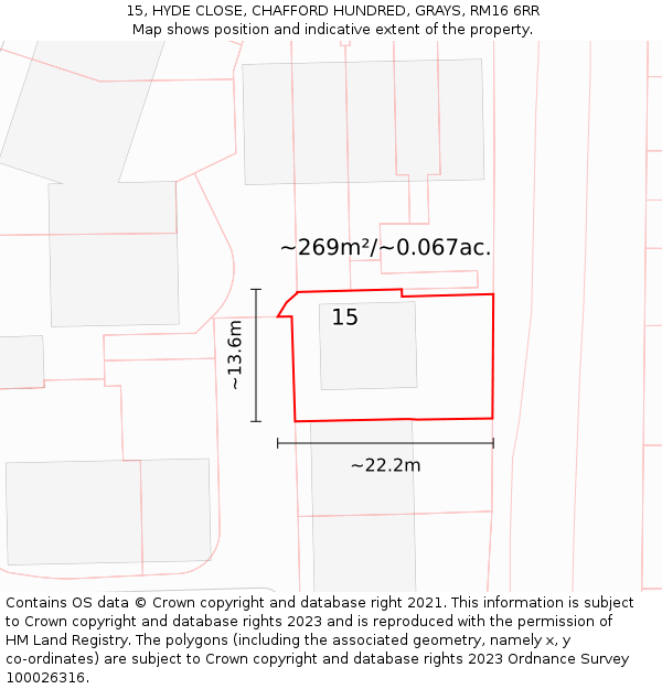 15, HYDE CLOSE, CHAFFORD HUNDRED, GRAYS, RM16 6RR: Plot and title map