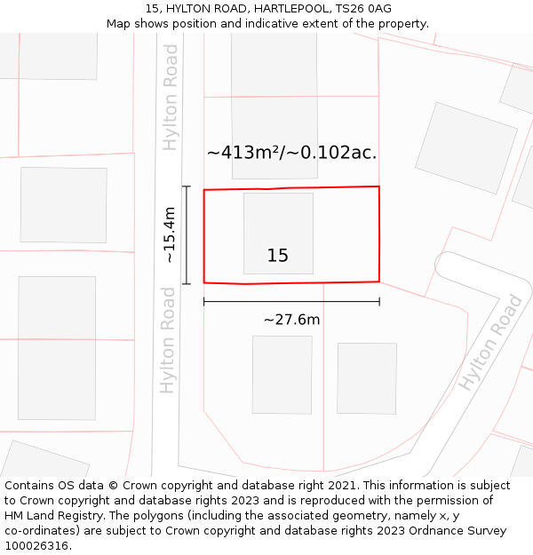 15, HYLTON ROAD, HARTLEPOOL, TS26 0AG: Plot and title map