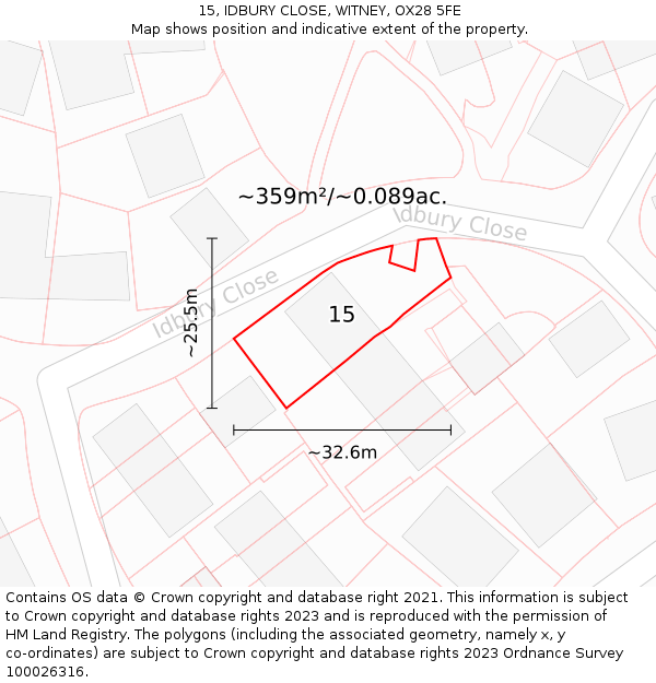 15, IDBURY CLOSE, WITNEY, OX28 5FE: Plot and title map