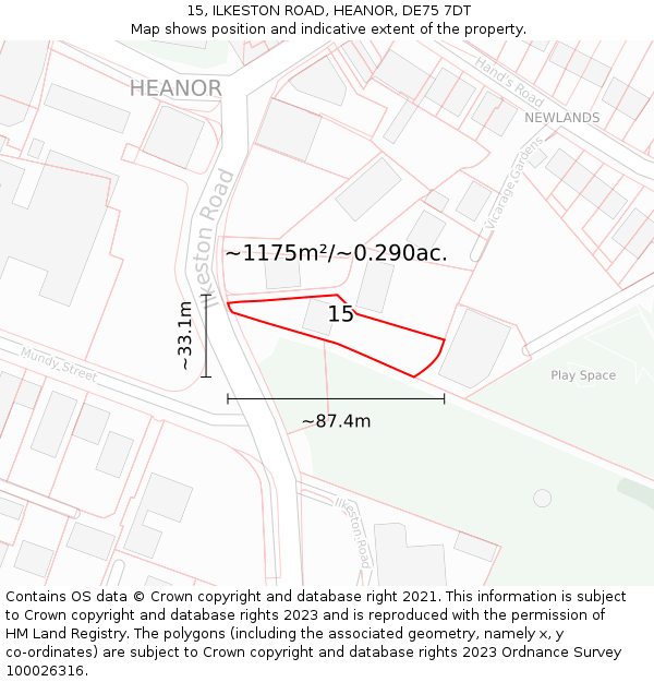 15, ILKESTON ROAD, HEANOR, DE75 7DT: Plot and title map