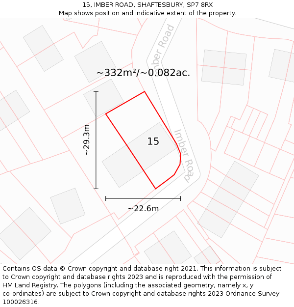 15, IMBER ROAD, SHAFTESBURY, SP7 8RX: Plot and title map